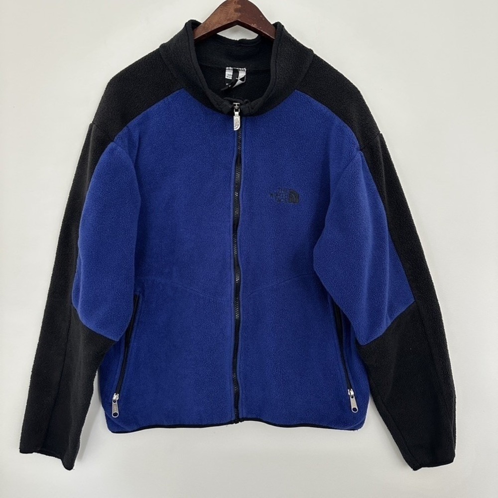Vintage The North Face Jacket Mens Large Blue Black Fleece Full Zip USA 90s RARE